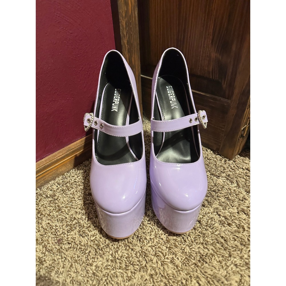 Sugarpunk Lavender Patent Platform Mary Jane Heels Heart Buckle Purple Pumps